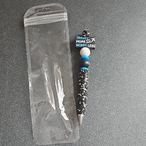 Travel More Worry Less Beaded Pen - Black and Blue